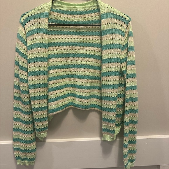 None Sweaters - Striped Green and Blue Women's Sweater